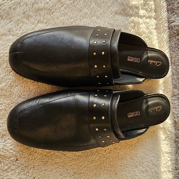 Clarks Women's Pure Cushion Plus Leather Slip On Mules Size 8.5M Studded Black‎ - Picture 2 of 6